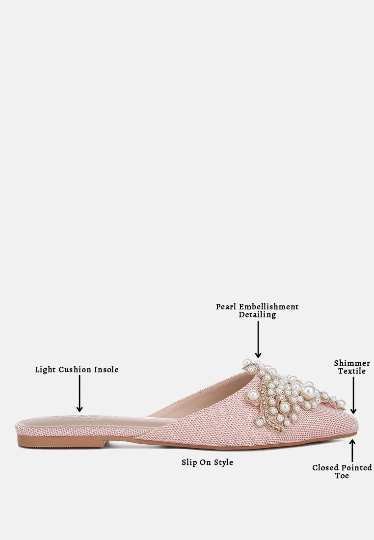 ASTRE Pearl Embellished Shimmer Mules In Blush#color_blush