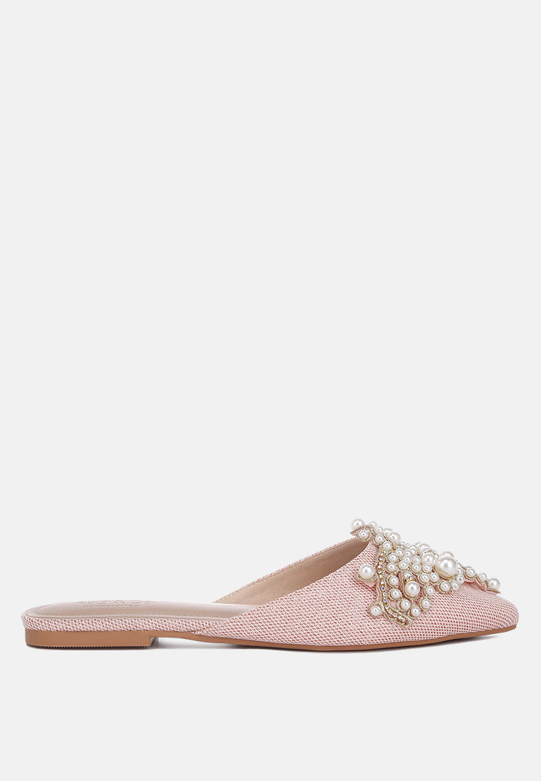 ASTRE Pearl Embellished Shimmer Mules In Blush#color_blush