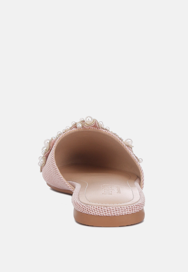 ASTRE Pearl Embellished Shimmer Mules In Blush#color_blush