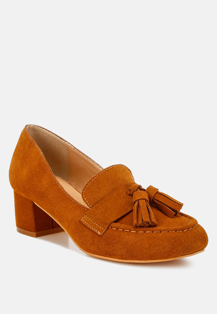 aloha tassels detail suede loafers#color_tan
