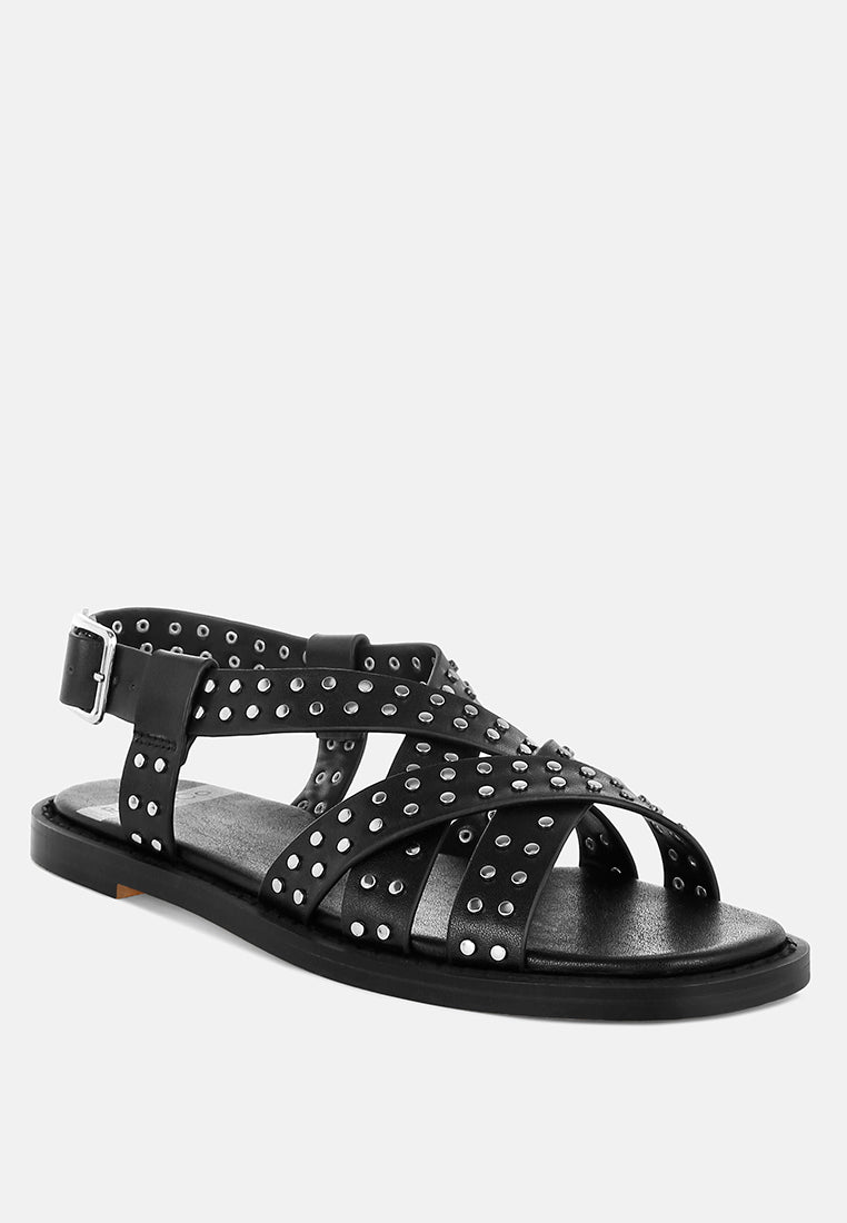 anemone studded flat gladiator sandals#color_black