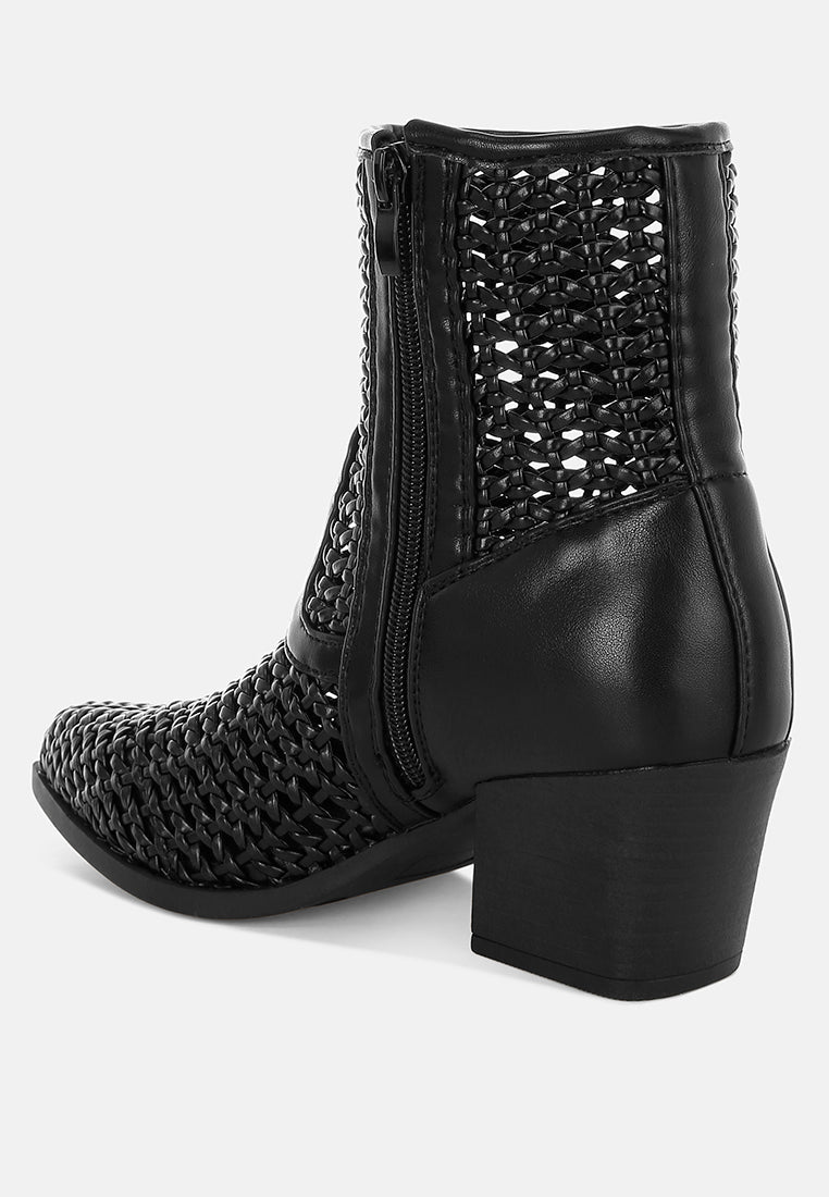 artisole woven pleather block heel boots#color_black