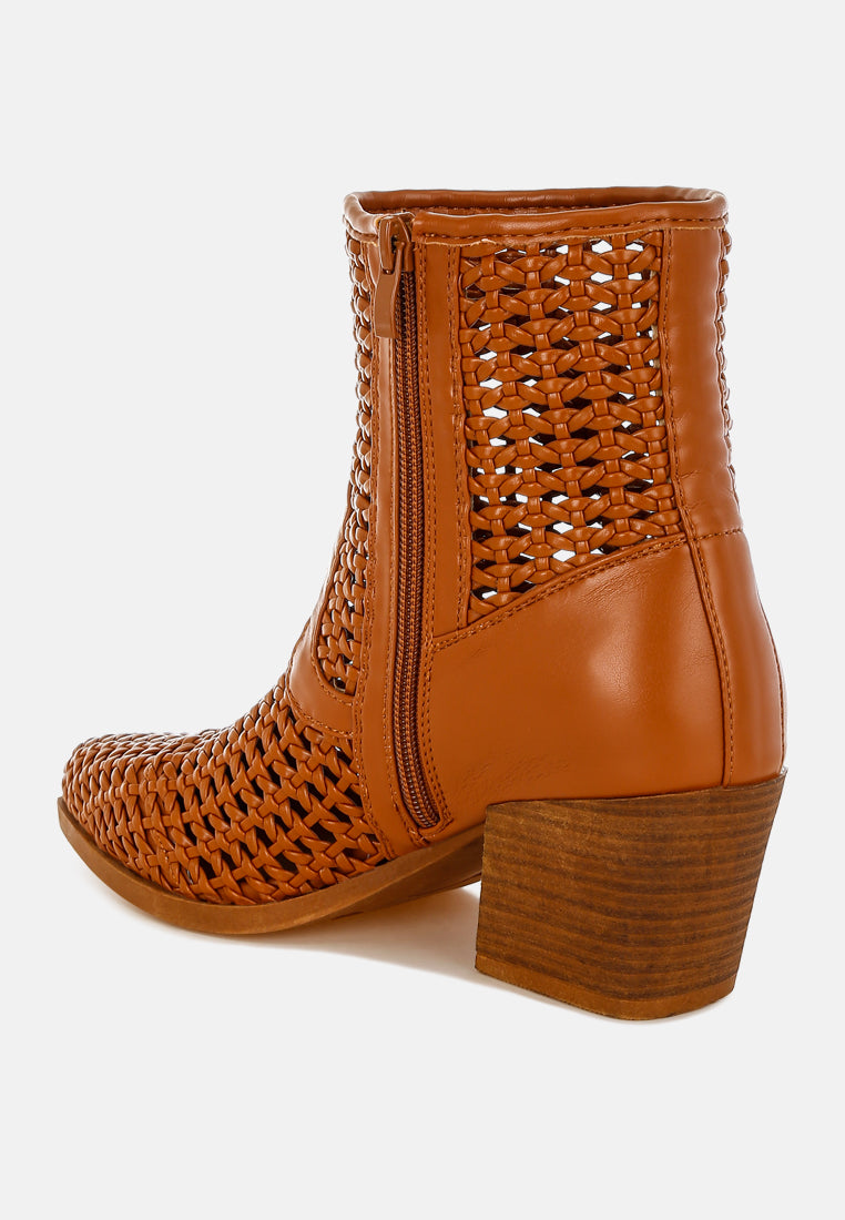artisole woven pleather block heel boots#color_tan