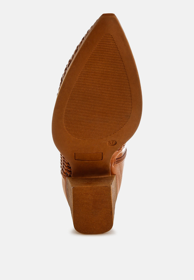 artisole woven pleather block heel boots#color_tan