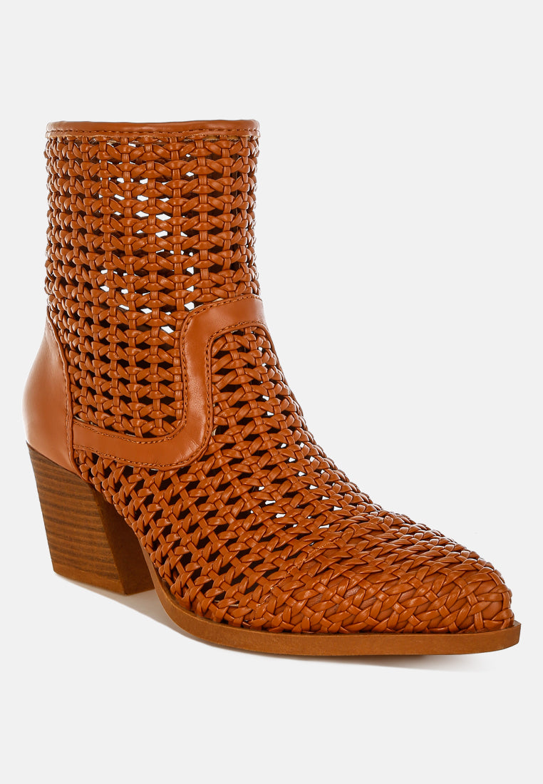 artisole woven pleather block heel boots#color_tan