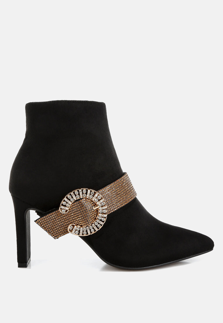 asagao diamante & rhinestones strap boots#color_black