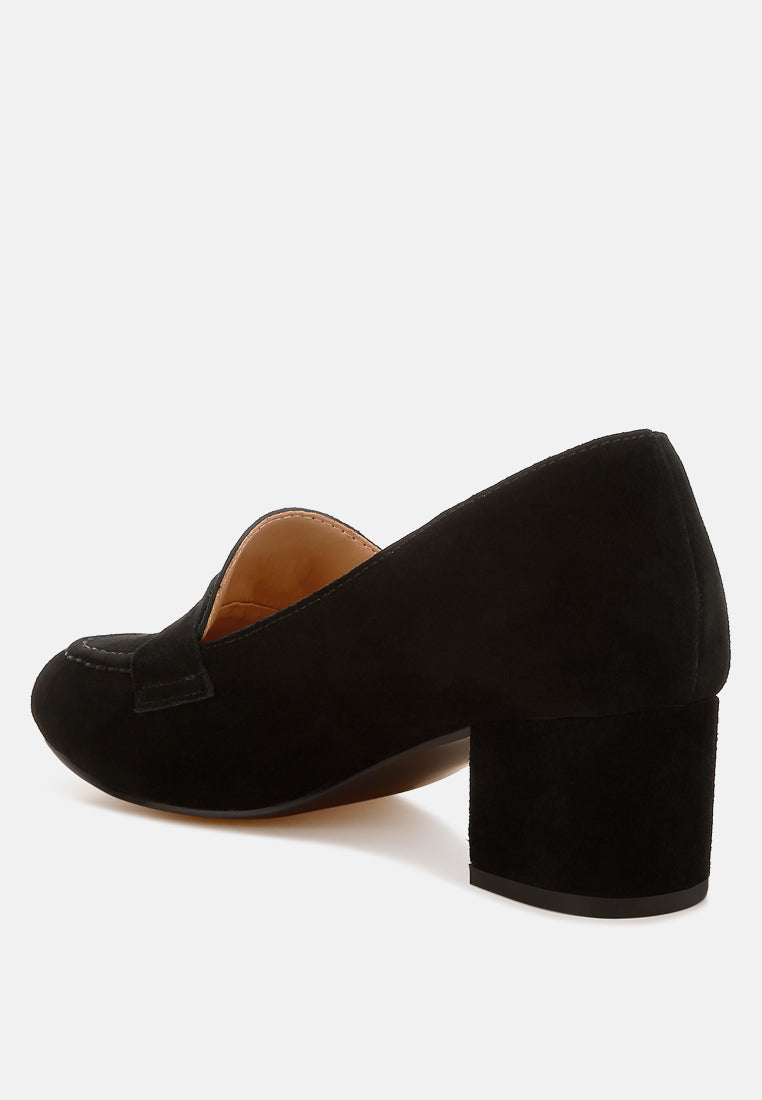 astra block heel suede loafers#color_black