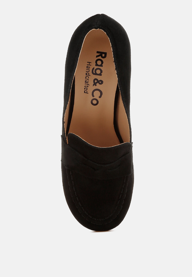 astra block heel suede loafers#color_black