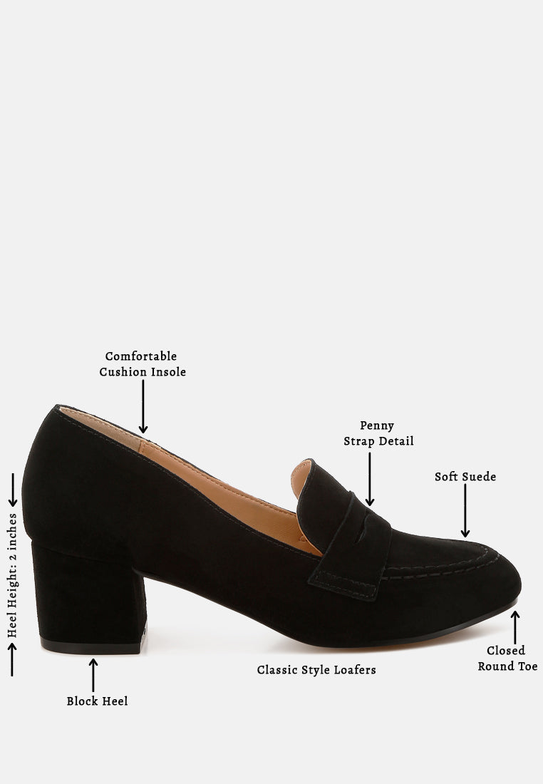 astra block heel suede loafers#color_black