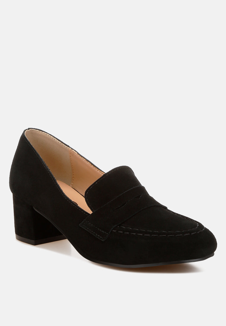 astra block heel suede loafers#color_black