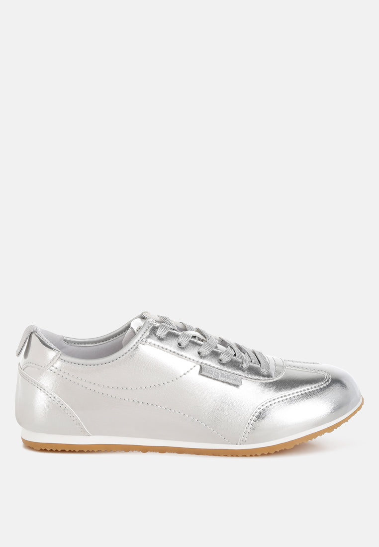 astylos metallic faux leather sneakers#color_silver
