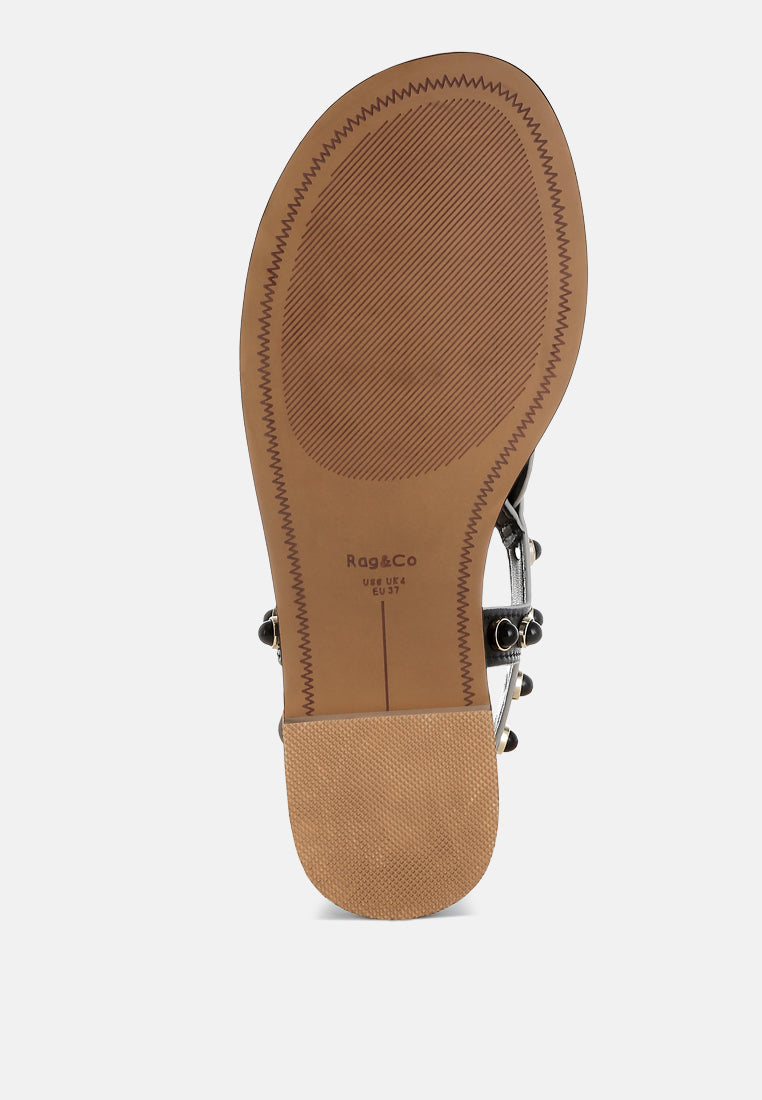 avens pearl rivet studded flats@color_black