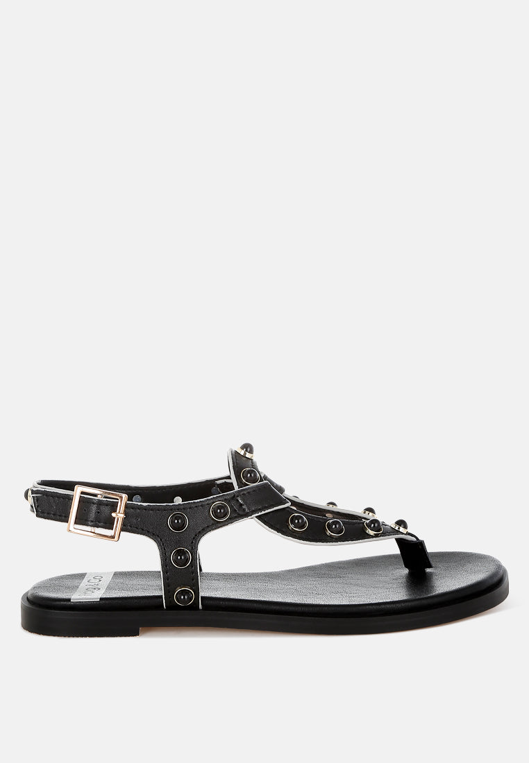 avens pearl rivet studded flats@color_black