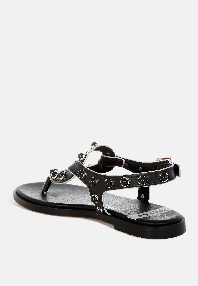 avens pearl rivet studded flats@color_black