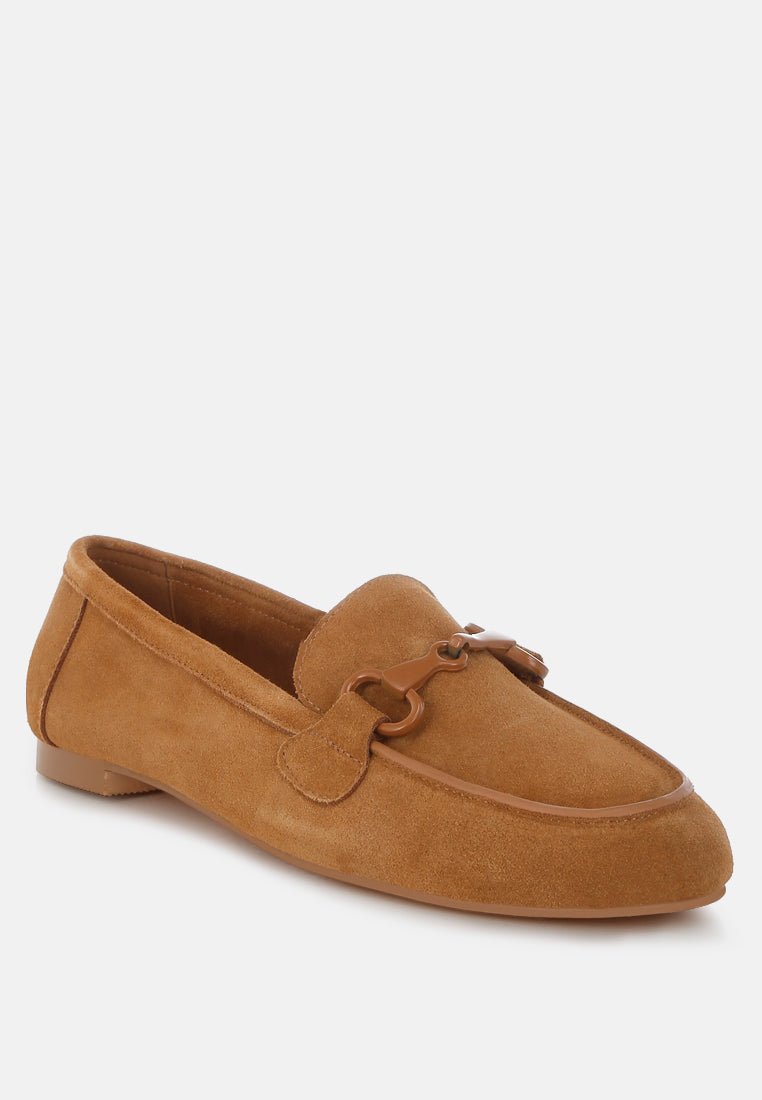 awen monochromatic horsebit real suede loafers#color_tan