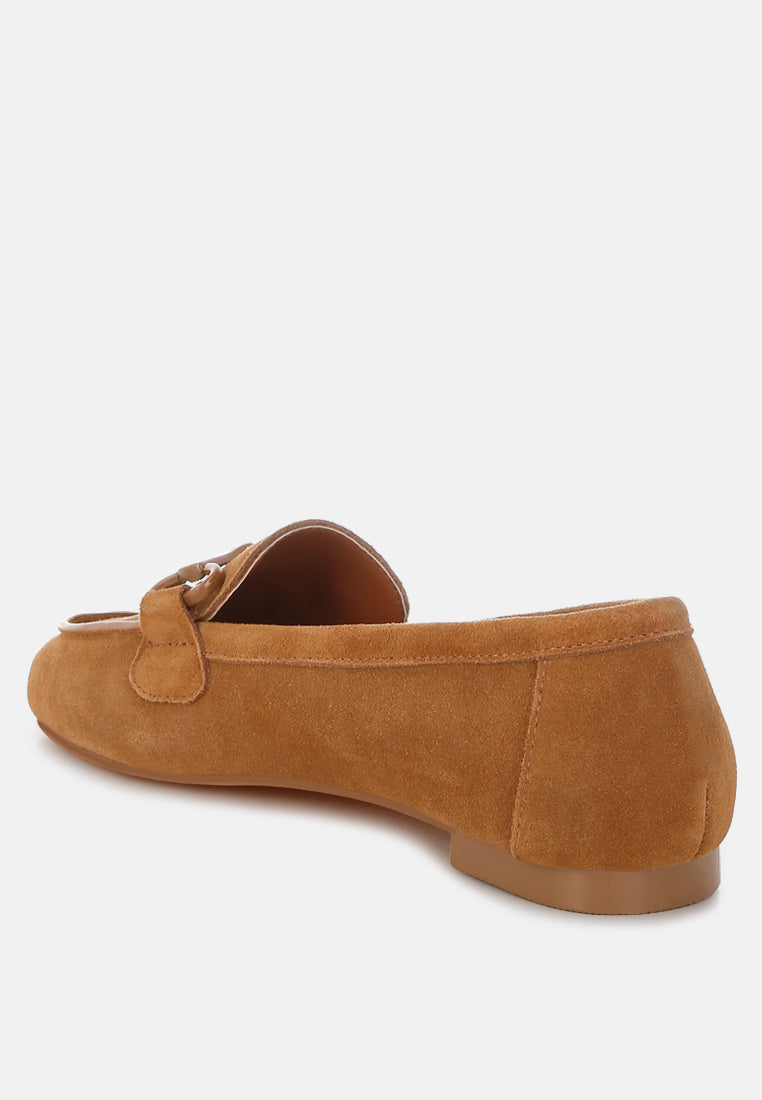 awen monochromatic horsebit real suede loafers#color_tan
