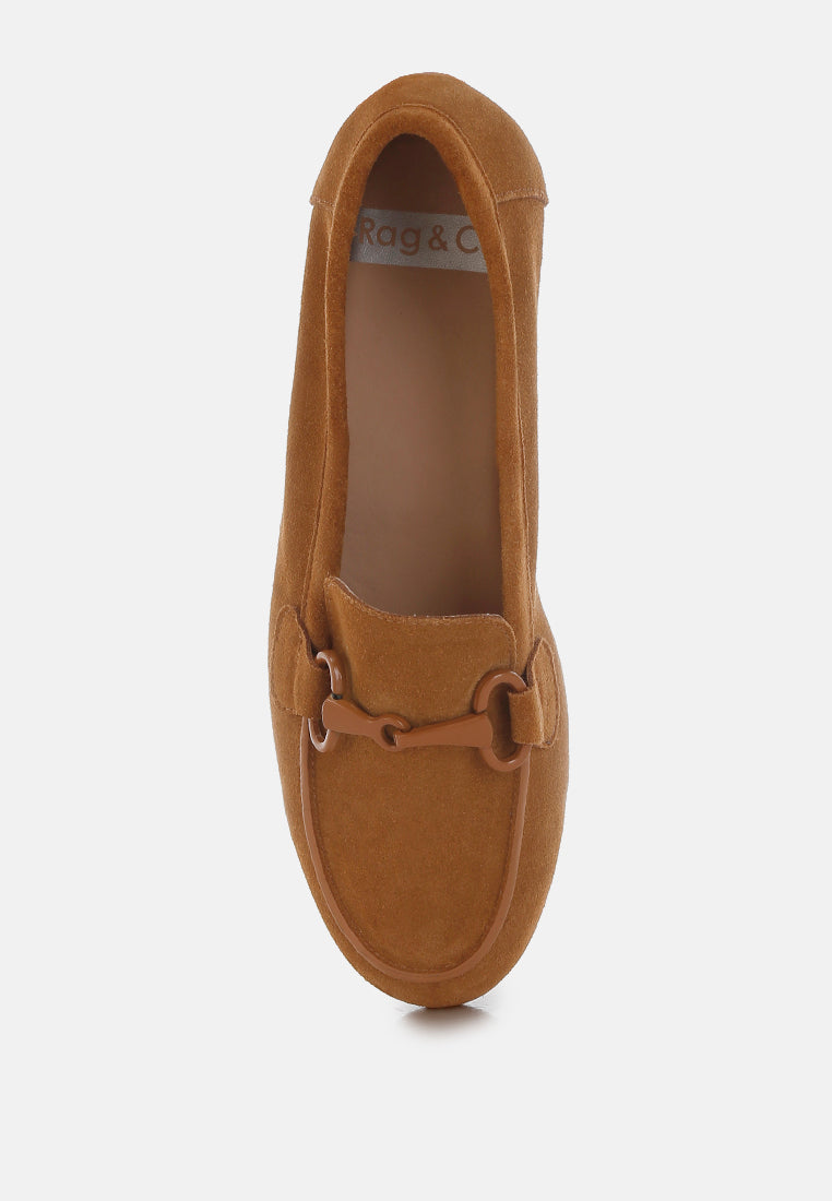 awen monochromatic horsebit real suede loafers#color_tan