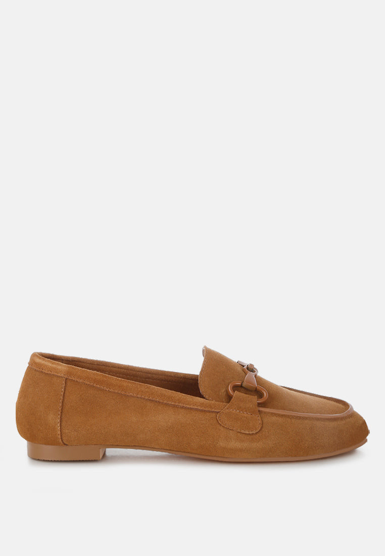 awen monochromatic horsebit real suede loafers#color_tan