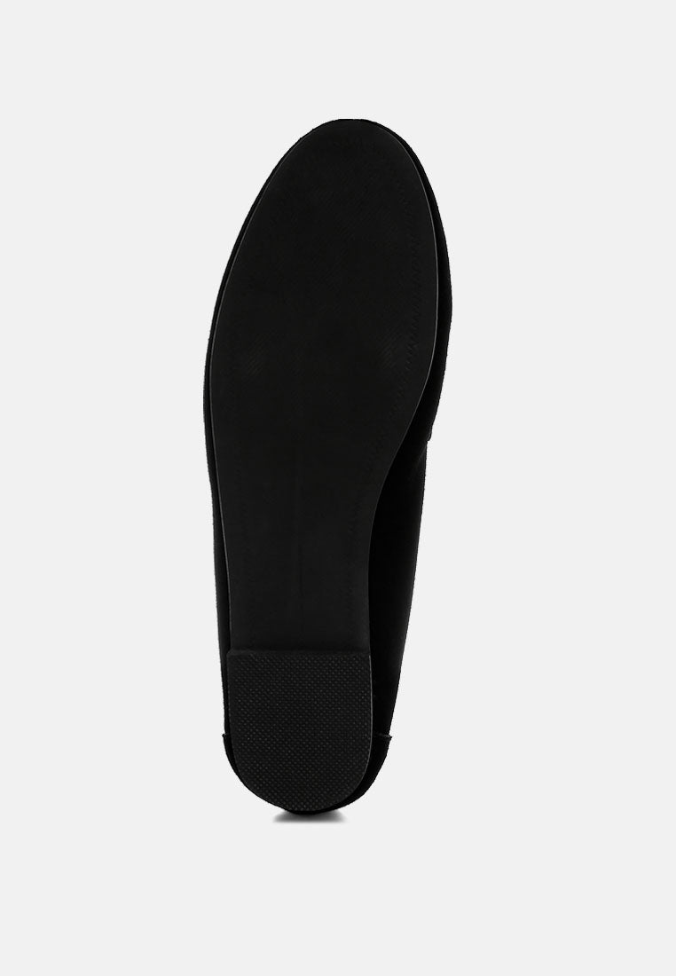 awen monochromatic horsebit real suede loafers#color_black