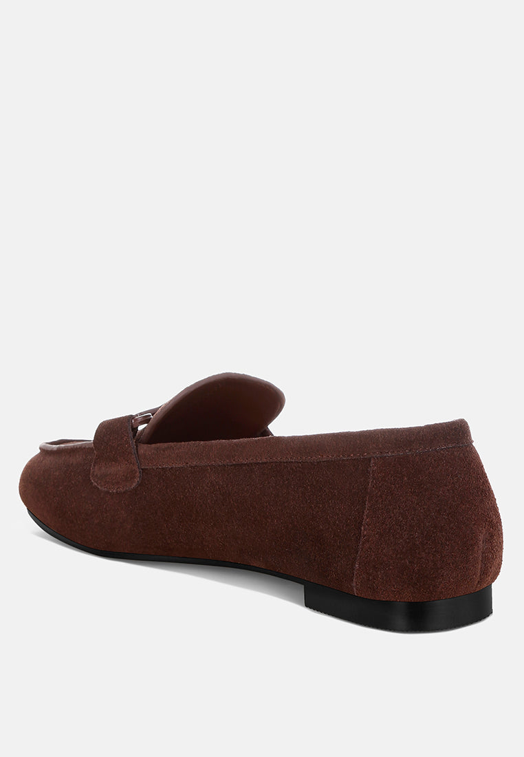 awen monochromatic horsebit real suede loafers#color_brown