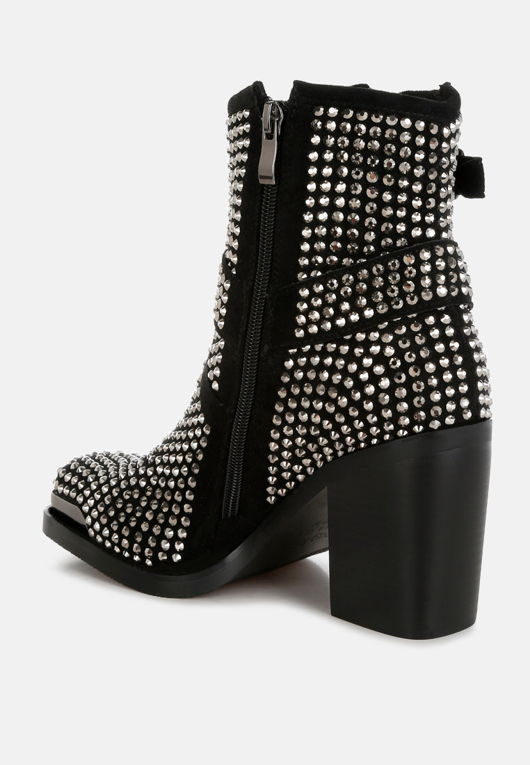 babbon studded harness detail ankle boots#color_black
