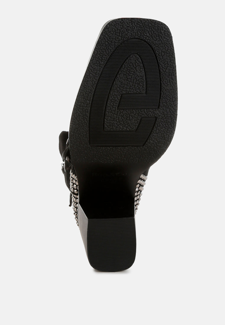 babbon studded harness detail ankle boots#color_black