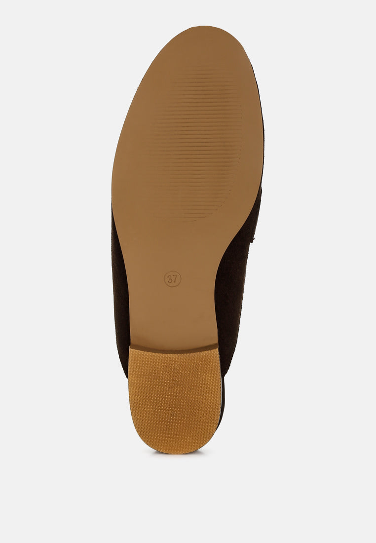 belorose rhinestone strap suede mules#color_brown