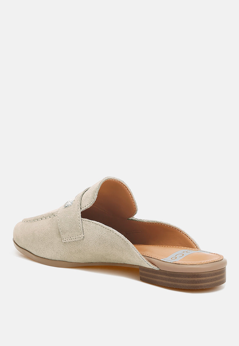 belorose rhinestone strap suede mules#color_beige