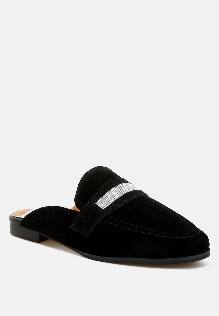 belorose rhinestone strap suede mules#color_black