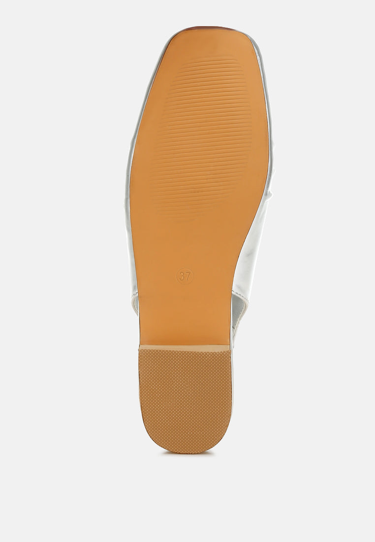 berni metallic square toe flat slingbacks#color_silver