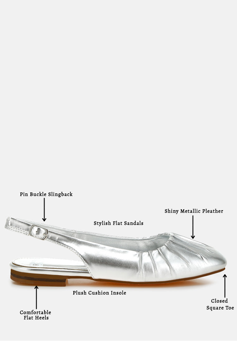 berni metallic square toe flat slingbacks#color_silver