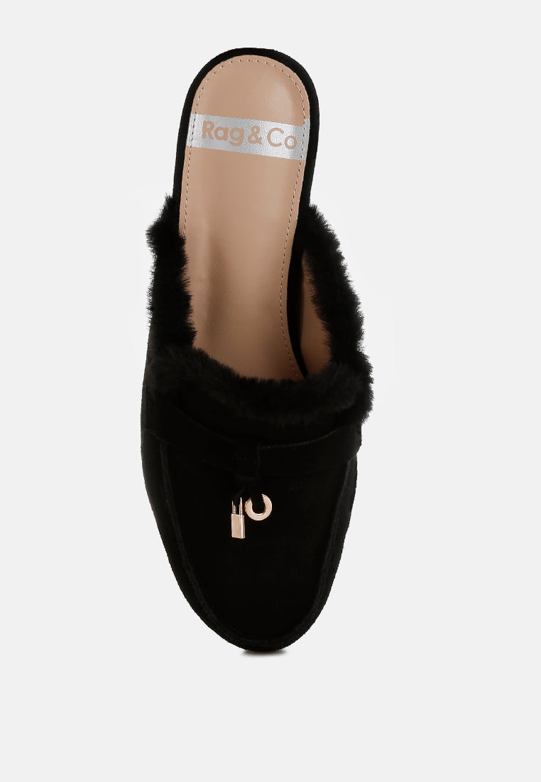 bosnia suede & faux fur slip on mules#color_black