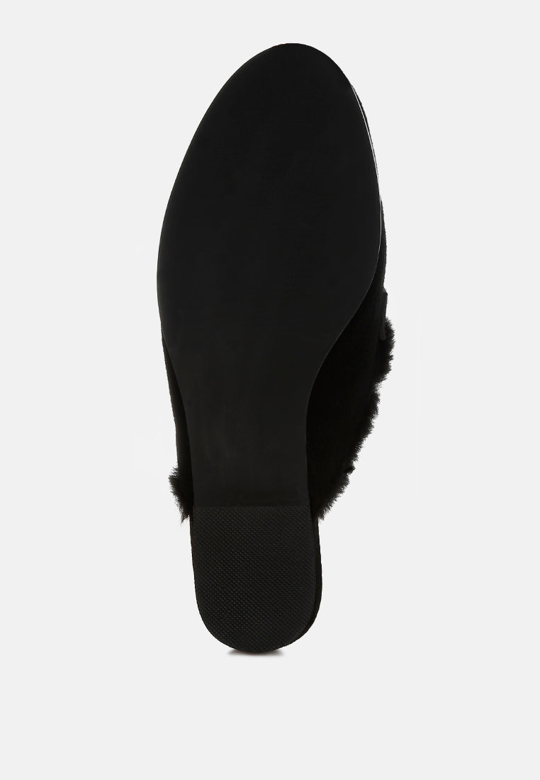 bosnia suede & faux fur slip on mules#color_black