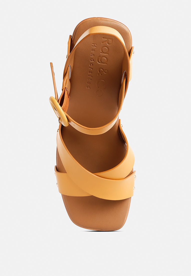 CRISTINA Cross Strap Embellished Heels in Light Tan#color_Light Tan