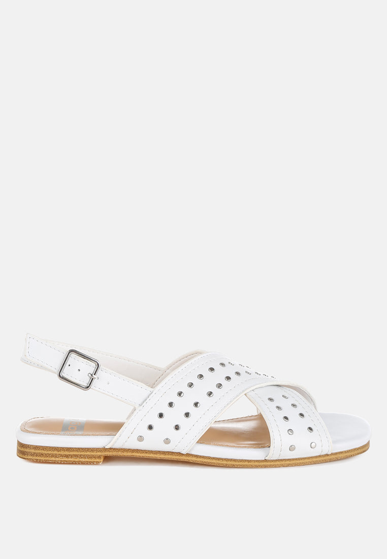 calluna stud embellished buckled flats#color_white