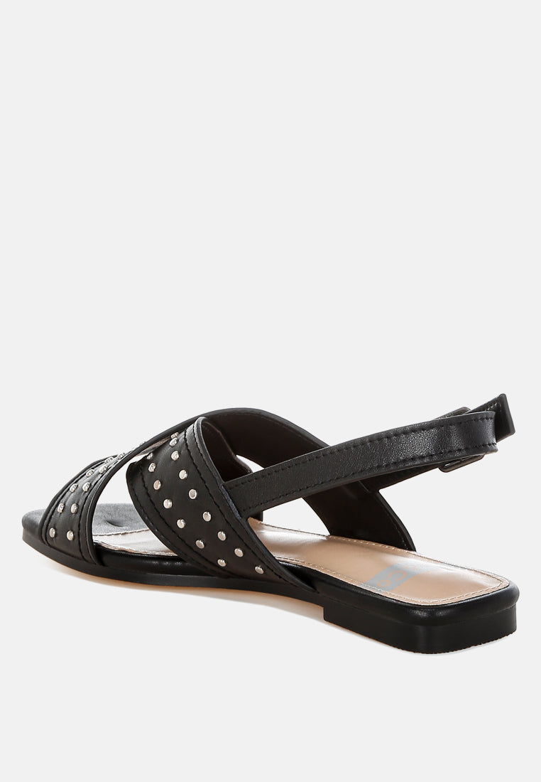 calluna stud embellished buckled flats#color_black