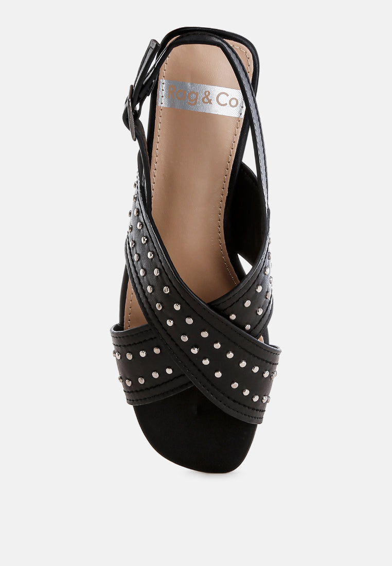 calluna stud embellished buckled flats#color_black