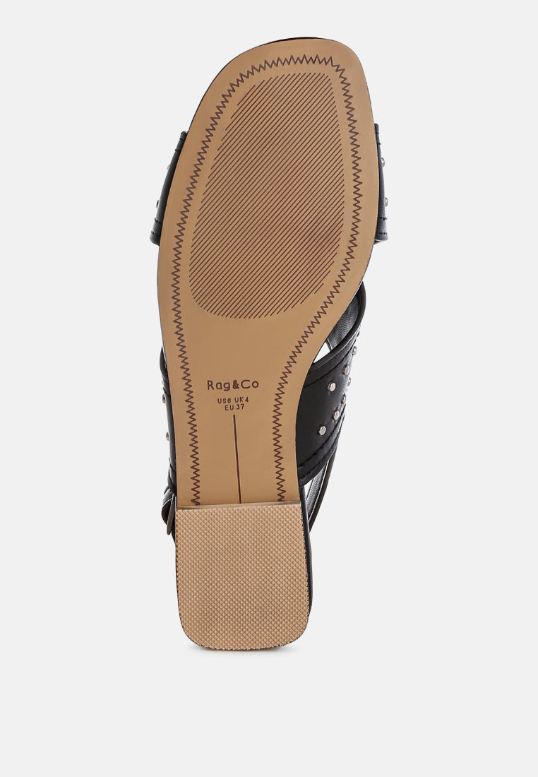 calluna stud embellished buckled flats#color_black