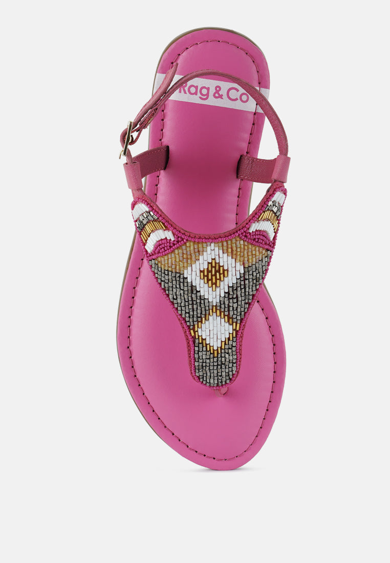chitra pin buckle beaded flat sandals#color_fuchsia