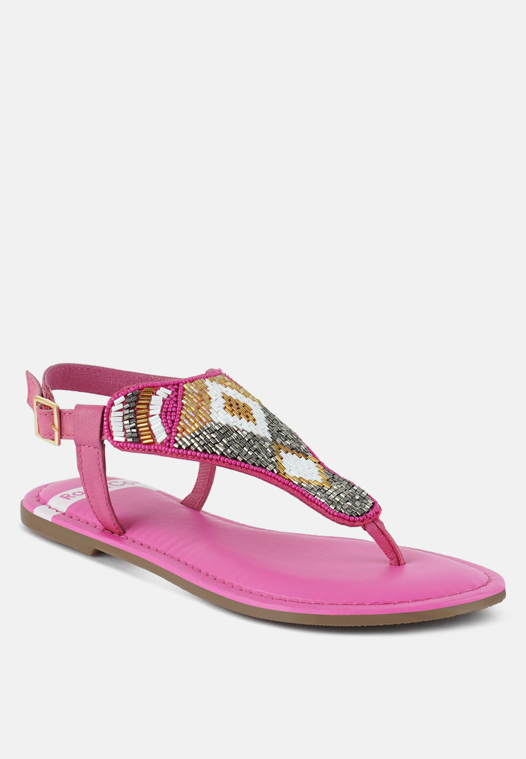 chitra pin buckle beaded flat sandals#color_fuchsia