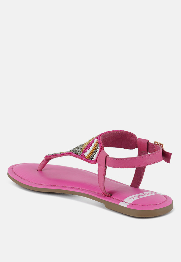chitra pin buckle beaded flat sandals#color_fuchsia