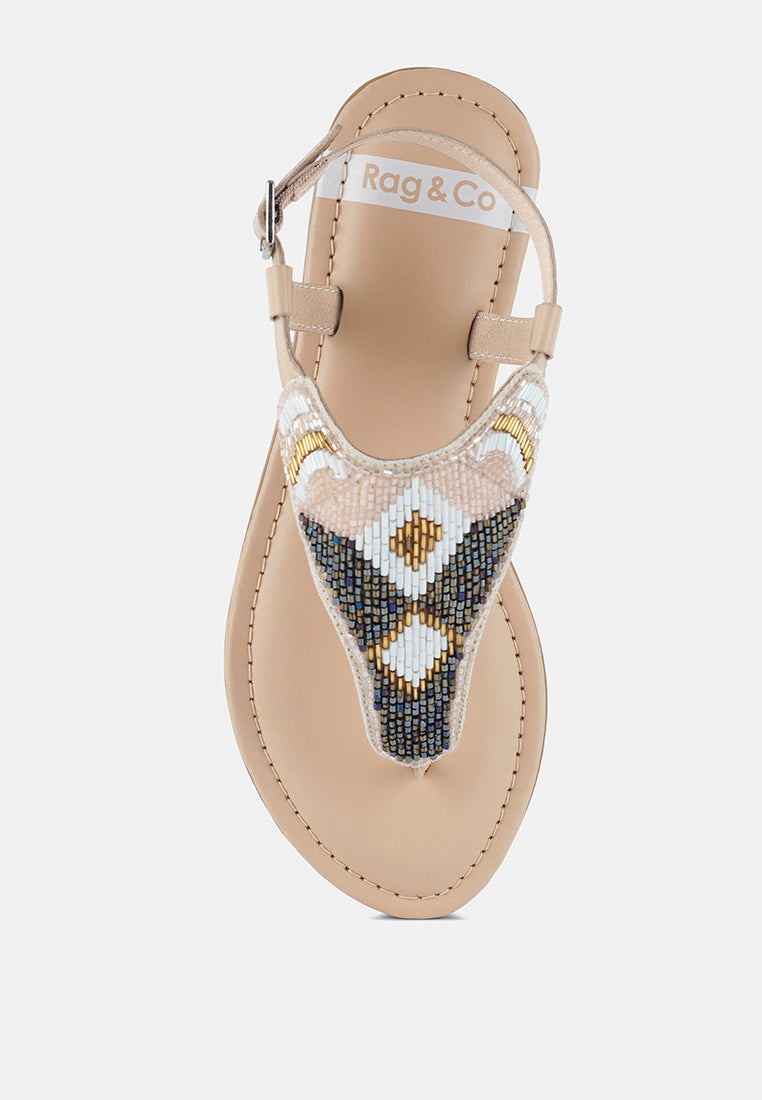 chitra pin buckle beaded flat sandals#color_beige
