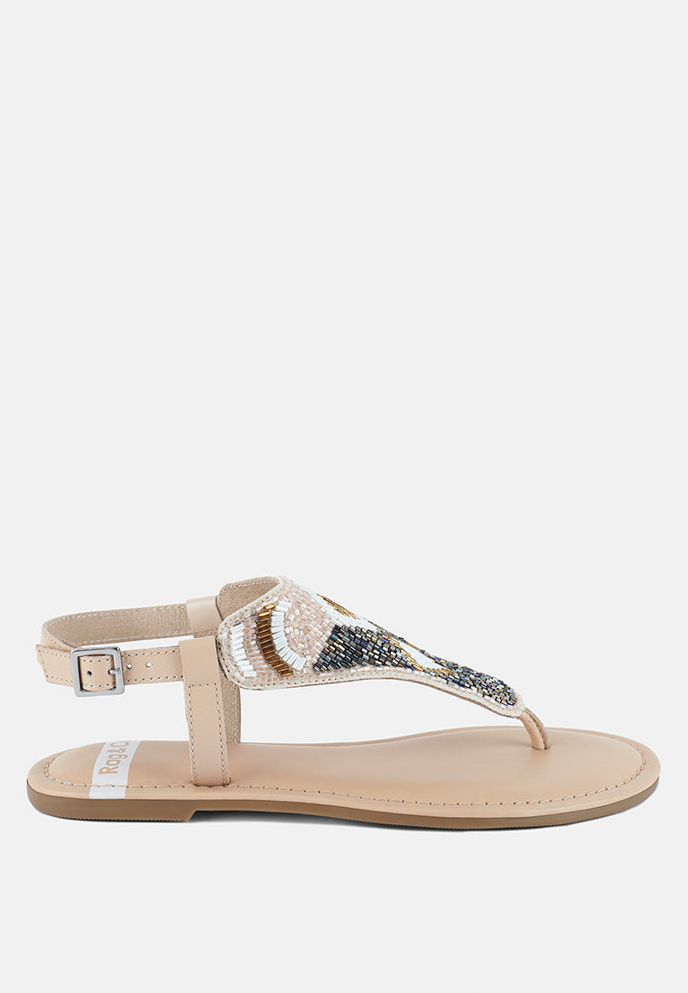 chitra pin buckle beaded flat sandals#color_beige