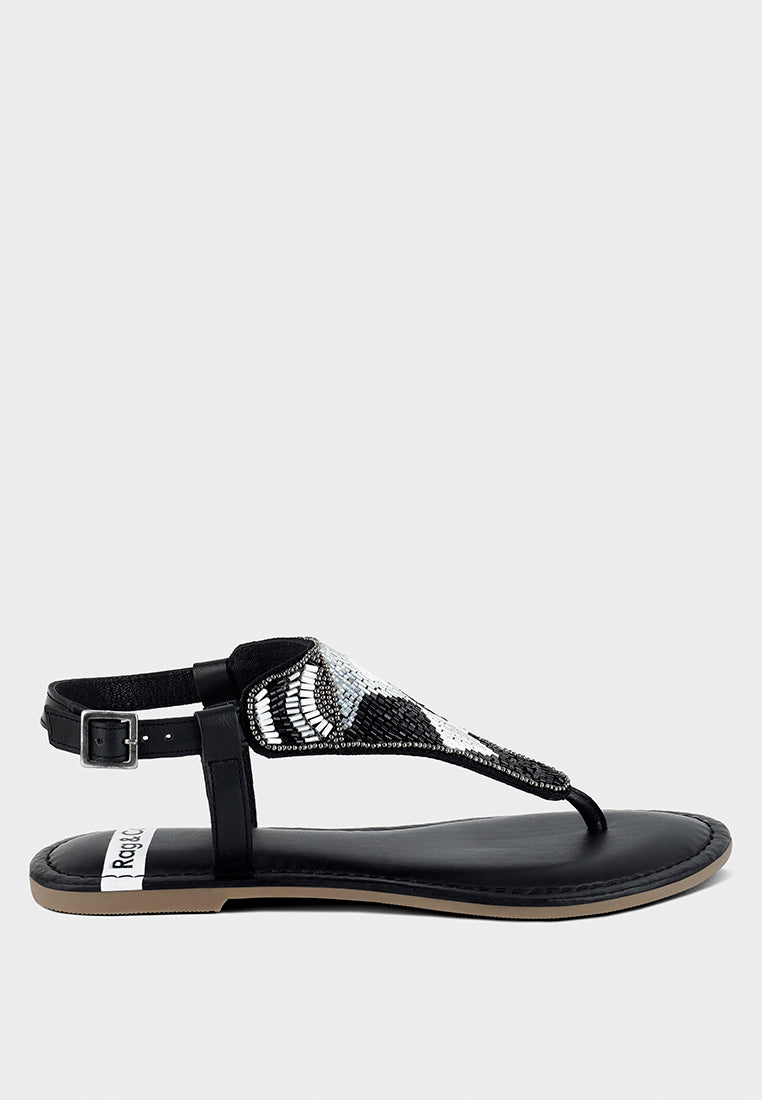 chitra pin buckle beaded flat sandals#color_black