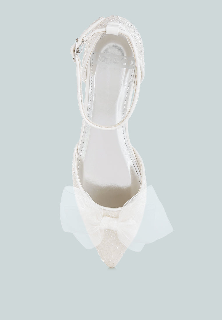 clarice sheer bow detail glitter flat sandals#color_white