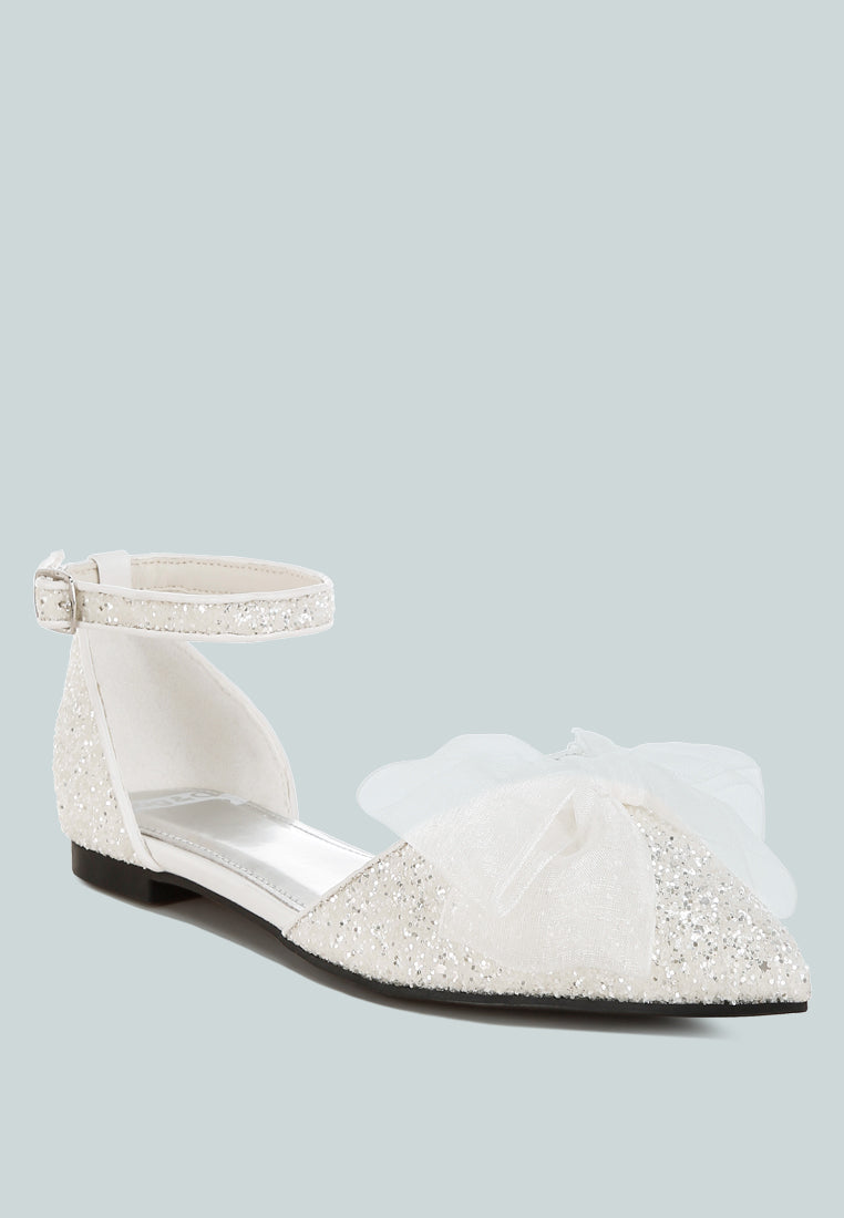 clarice sheer bow detail glitter flat sandals#color_white