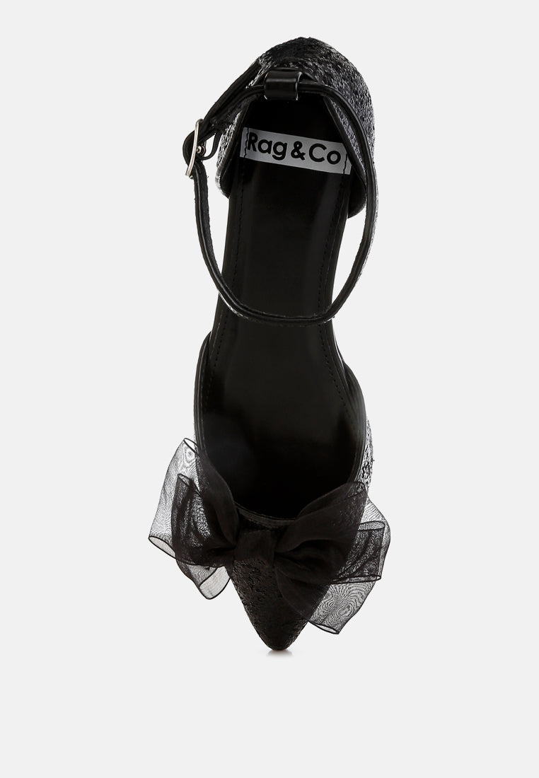 clarice sheer bow detail glitter flat sandals#color_black