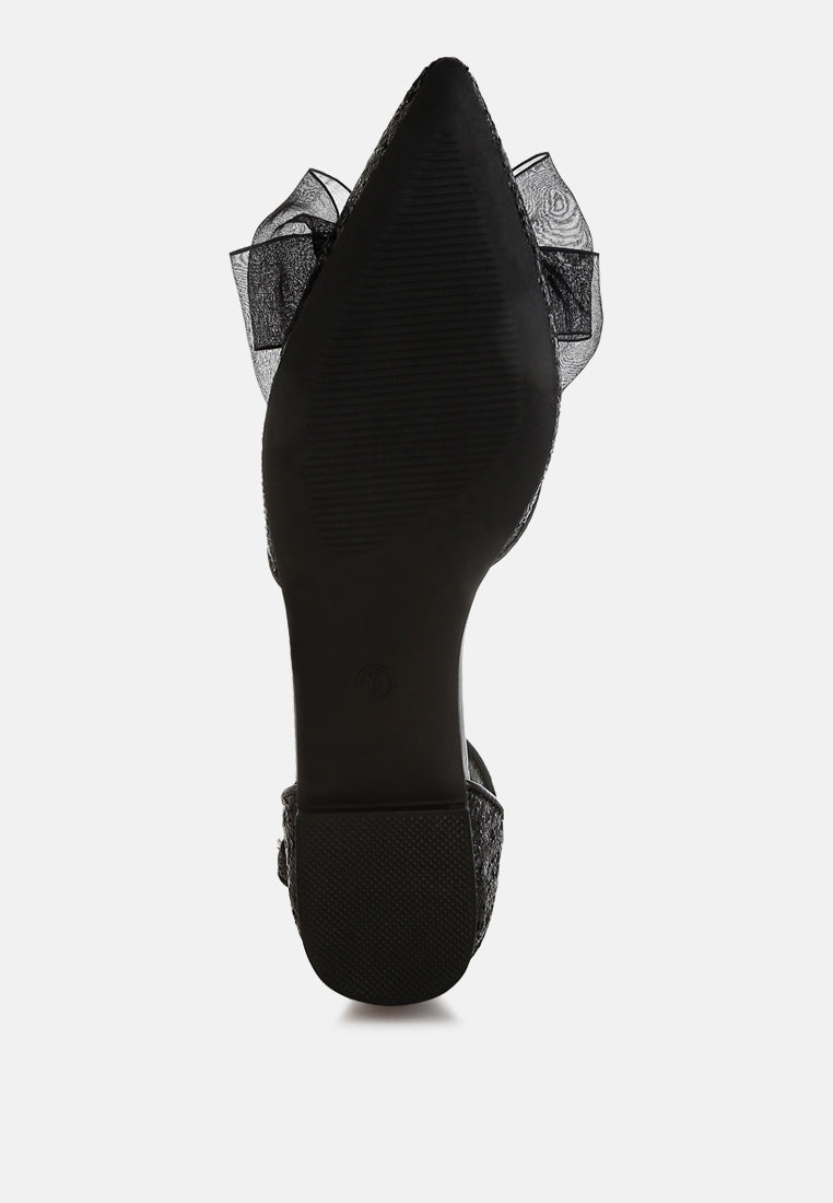 clarice sheer bow detail glitter flat sandals#color_black