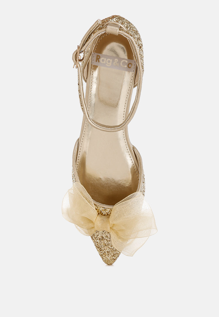 clarice sheer bow detail glitter flat sandals#color_gold