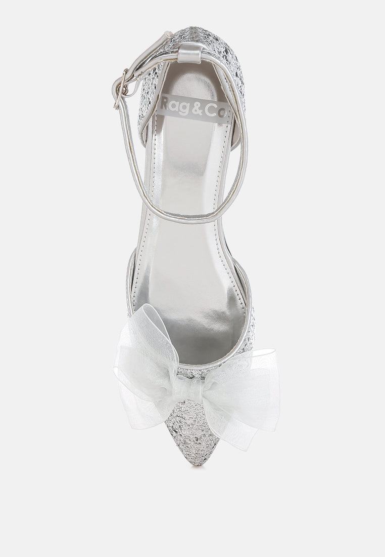 clarice sheer bow detail glitter flat sandals#color_silver
